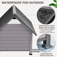 Large Dog House Outdoor Indoor All-Around Iron Frame Design Dog House with Porch＆Raised Feet for Small Medium Large Dogs（Grey）