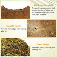 PINVNBY 2 PCS Natural Coconut Reptile Hideouts Lizard Coco Hut Hermit - Moss Surface / 4 PCS - image 3