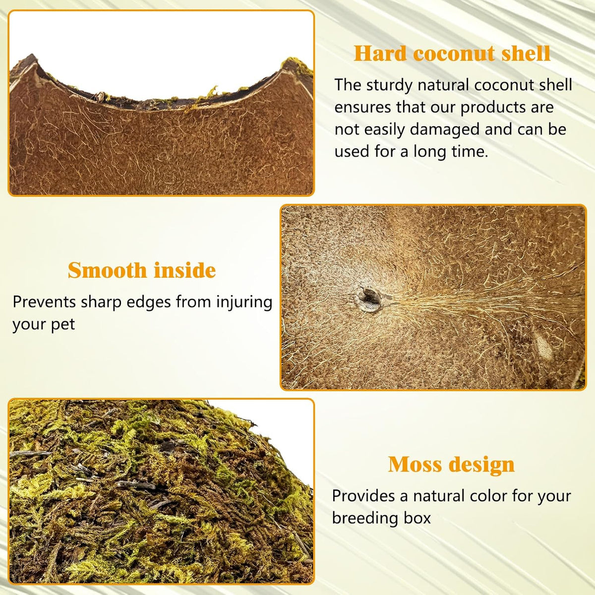 PINVNBY 2 PCS Natural Coconut Reptile Hideouts Lizard Coco Hut Hermit - Moss Surface / 4 PCS - image 3