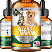 Allergy Immune Anti Itch & Hot Spots - Made in USA Natural Pet Supplement for Cat & Dog Allergy Relief with Turmeric & Milk Thistle -Seasonal Allergies Digestive Treatment for Dogs & Cats - 2 Fl Oz