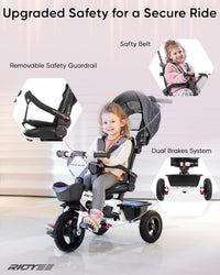RIDYEE 7-in-1 toddler tricycle with push handle, canopy and rubber tires - view 13