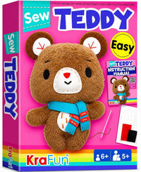 KRAFUN Beginner Sewing Kit, Sew Kitten & Mouse, Pre-Cut Felt - Teddy