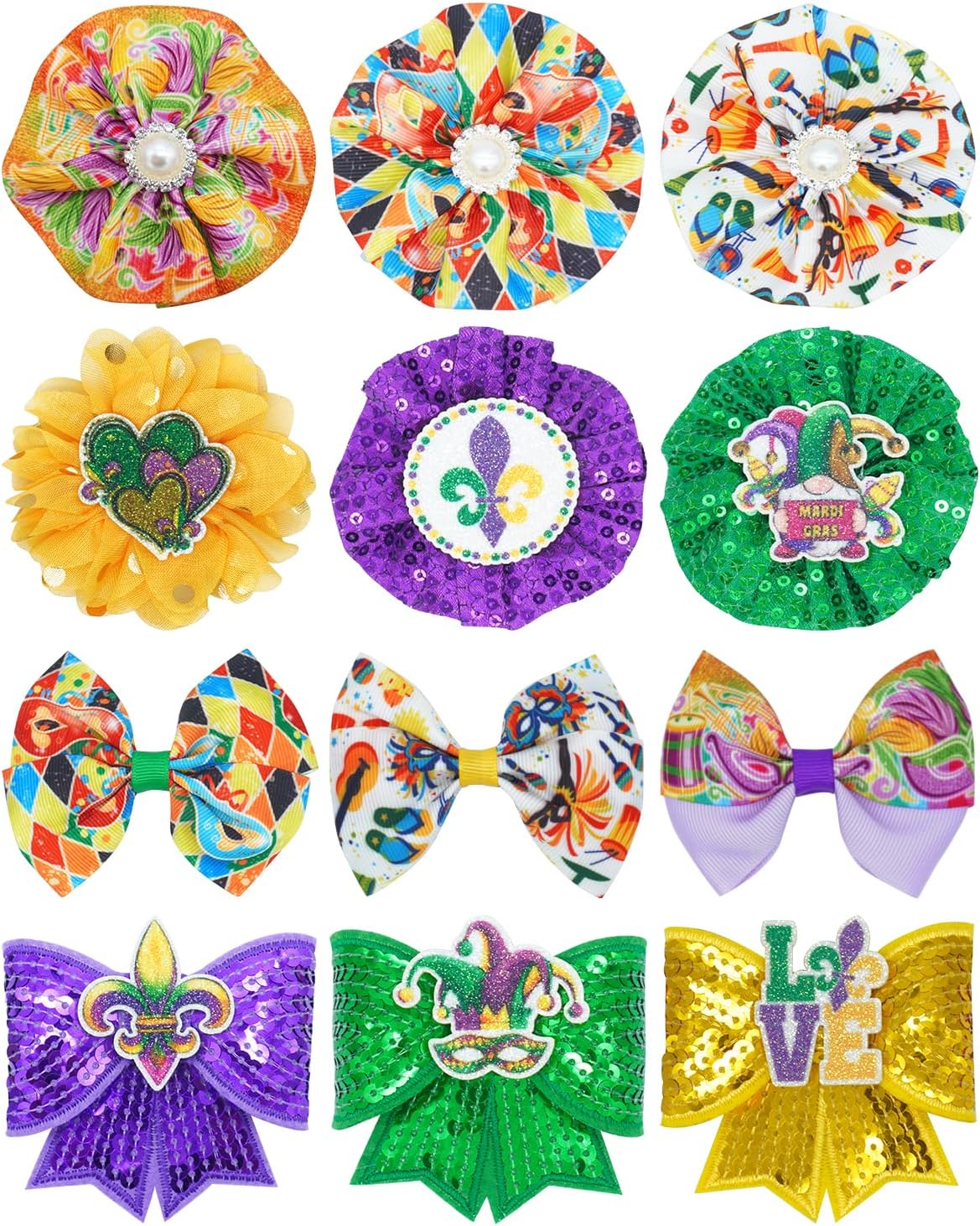 PET SHOW Holiday Dog Bowties Flowers for Small Dogs Slide on Collar – Essentials for Dogs - Mardi Gras-12pcs