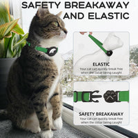 AirTag Cat Collars, Stretchy Collar with Air Tag Holder and Bell – Essentials for Cats - Dark Green - image 4