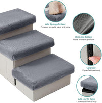 Dog Stairs for Small Dogs with Storage and Condo, 14" H Foldable Pet Stairs for Small Medium or Puppy Dogs and Older Cats, Dog Steps for Bed or Couch, 13x27x14 inch, 3 Tiers, Grey