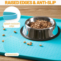 Hubulk 100% Waterproof Silicone Pet Feeding Mat with Raised Edge - Teal / 16"L x 10"W - image 3