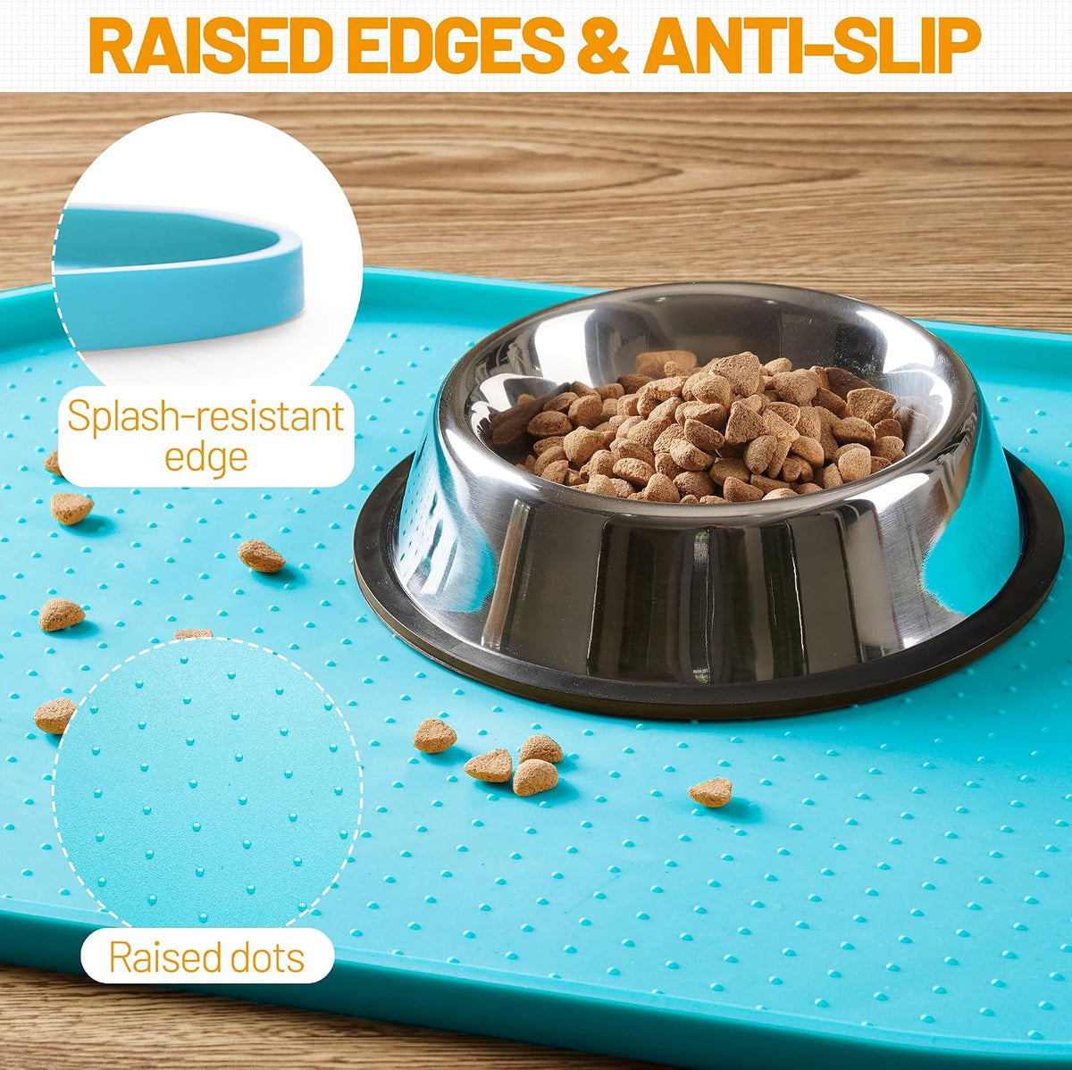 Hubulk 100% Waterproof Silicone Pet Feeding Mat with Raised Edge - Teal / 16"L x 10"W - image 3