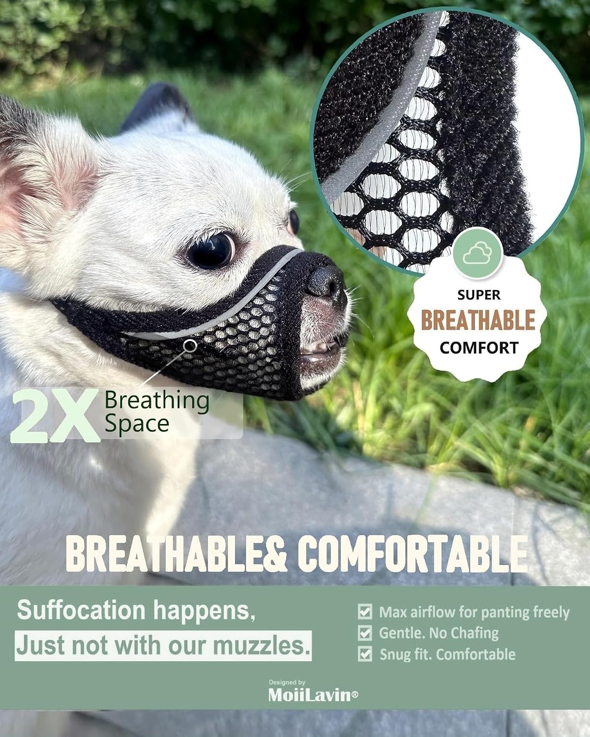 Dog Muzzle, Soft Mesh Muzzles for Small Dogs - Black / L-Snout (6.9"- 7.7") - image 4