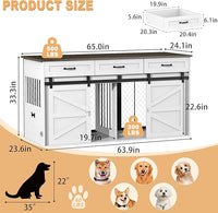 RQZ 65" Double Dog Crate Furniture for 2 Dogs Heavy Duty Wood Dog Cage Table with 3 Storage Drawers and 4 Stainless Steel Bowls Dog Kennel Indoor for Medium Large Dogs
