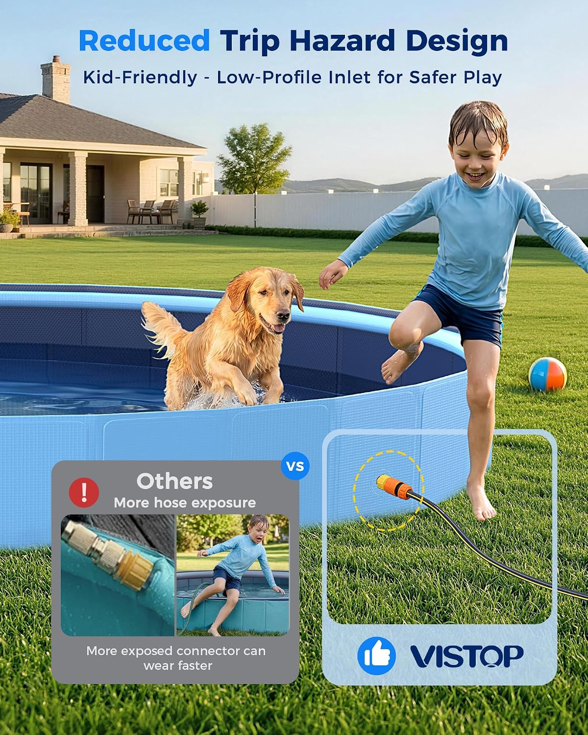 VISTOP Extra Large Foldable Dog Pool XXL - 2XL- 97" x 16" / Blue - image 2