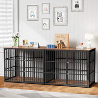 Lyromix 86.62'' Dog Crate Furniture Large Breed TV Stand, Grey – Essentials for Dogs - Retro Brown / 94.5"L x 29.1"W x 37.6"H / TV Stand Crate