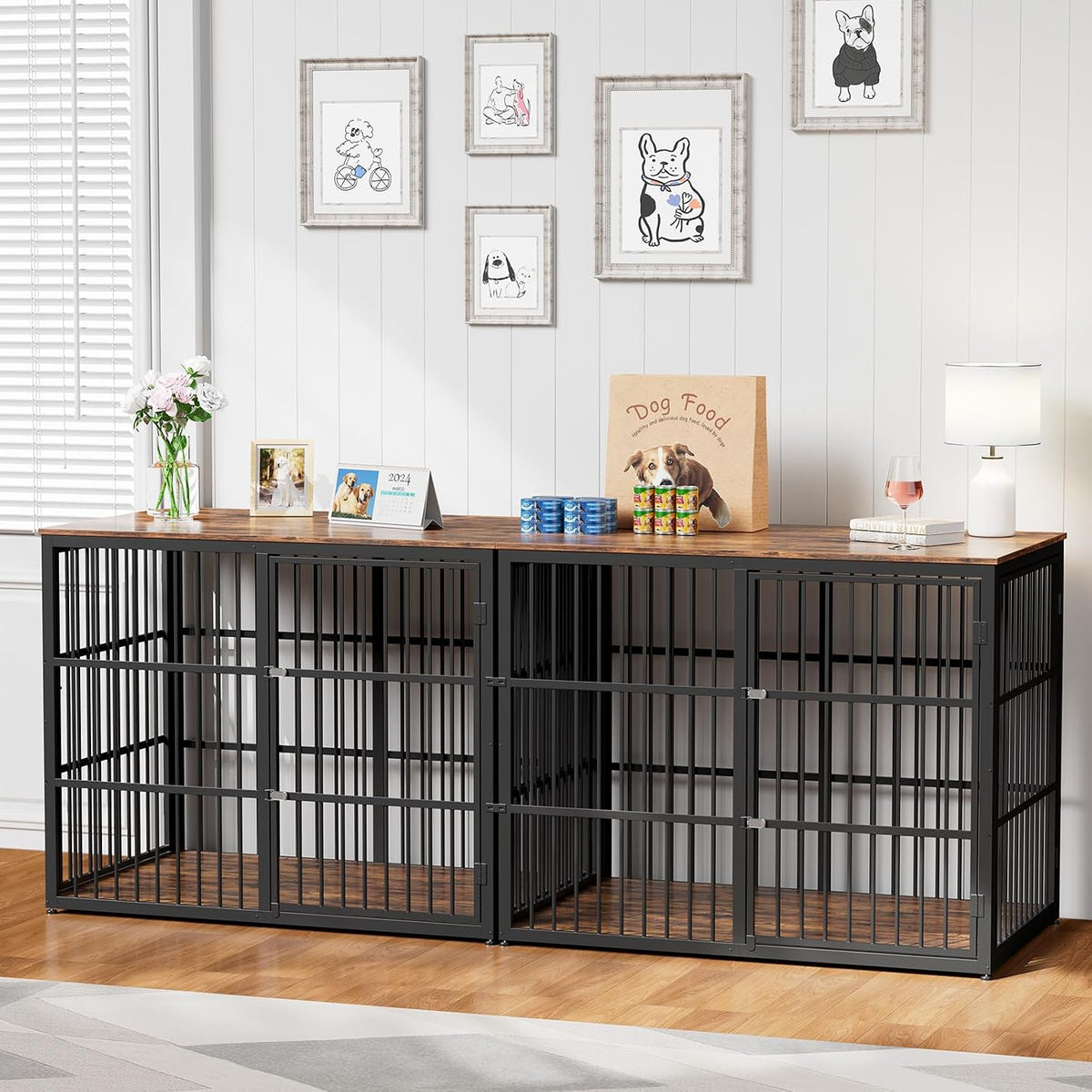 Lyromix 86.62'' Dog Crate Furniture Large Breed TV Stand, Grey – Essentials for Dogs - Retro Brown / 94.5"L x 29.1"W x 37.6"H / TV Stand Crate