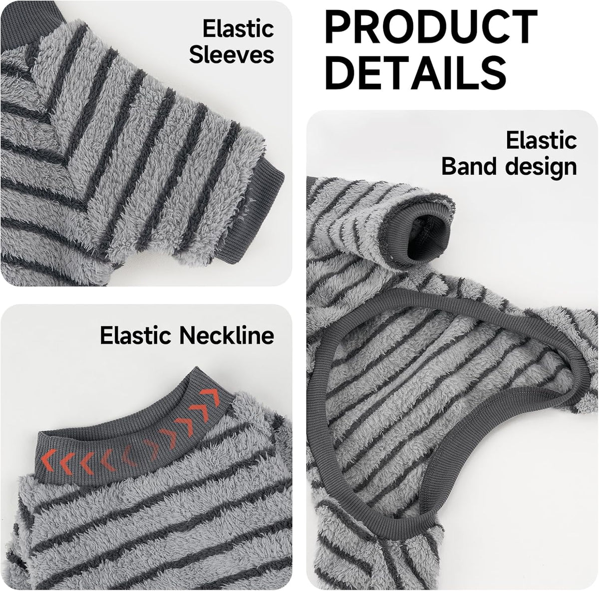 Cow Dog Sweater, Dog Winter Clothes for Small Medium Dogs Girl Boy Fleece Pet Pajamas for Winter - Stripe Grey / X-Large(Chest:18.9-21.6") - image 4