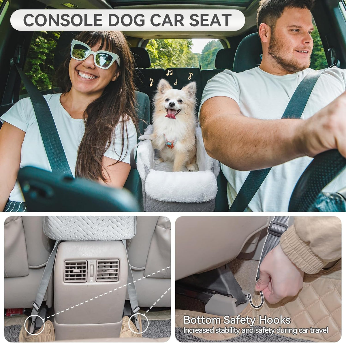 PETSFIT Cat Car Seat, Portable Console Dog Car Seat with Safe Protective Hooks, Luxury Pet Car Seat - Grey / Small - image 2