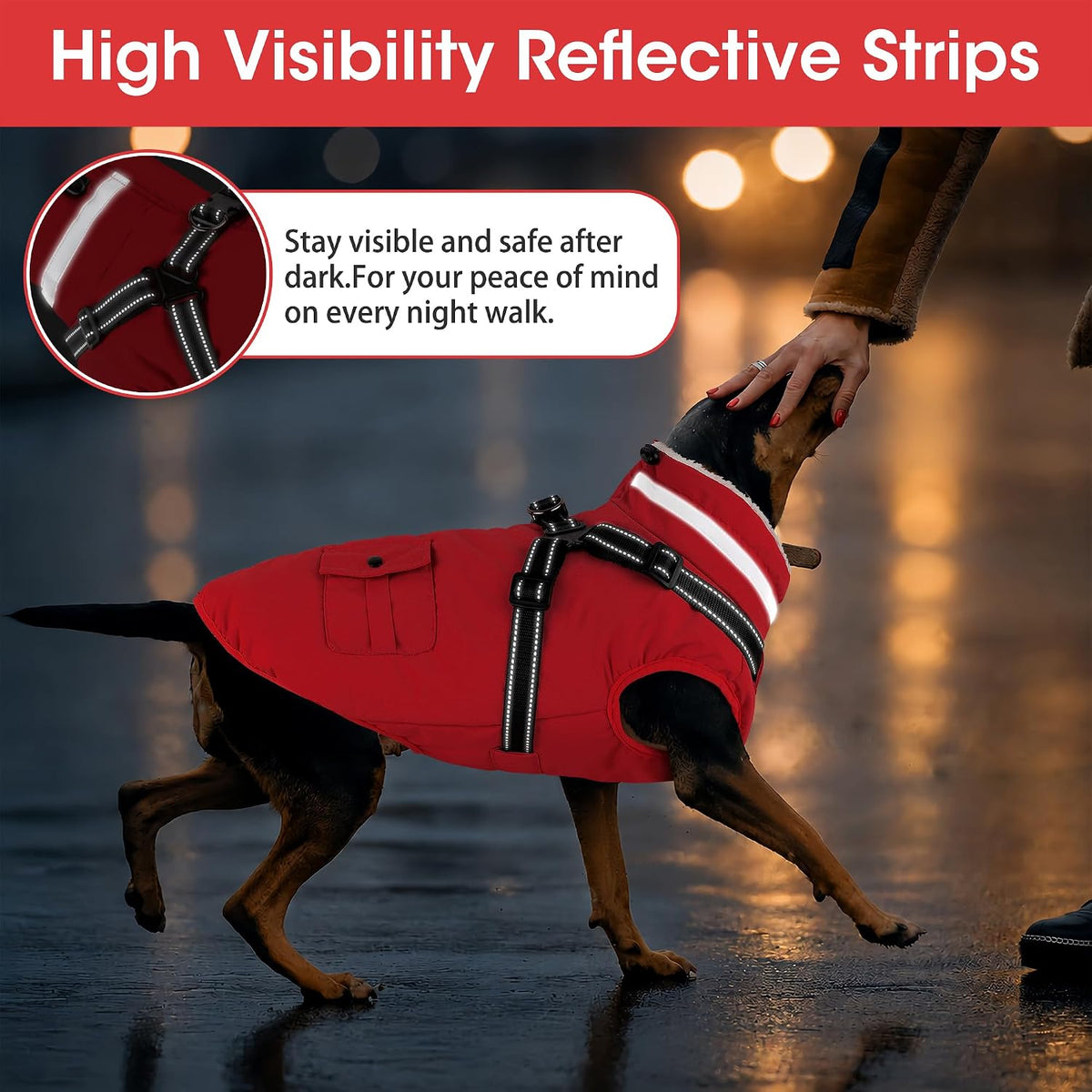 Dogcheer Dog Coat with Harness - Red / XXX-Large(Chest:42.9"Back:26.8" Neck:26.8") - image 4