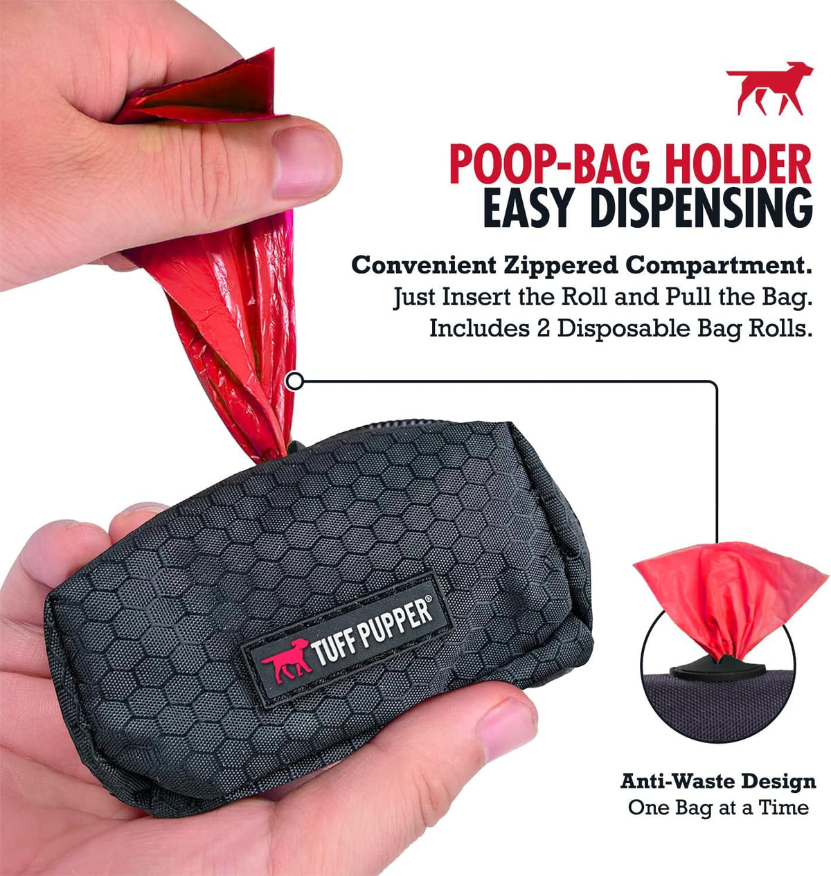Tuff Pupper Dog Poop Bag Holder, Works with Any Dog Leash - Epic Black - image 3