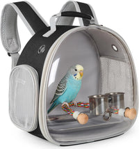 Small Bird Travel Backpack Carrier Cage - Black / Metal Tray + Cups