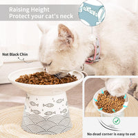 6.5 Inch Extra Wide Ceramic Elevated Cat Bowls - Black & Green Fish - image 4