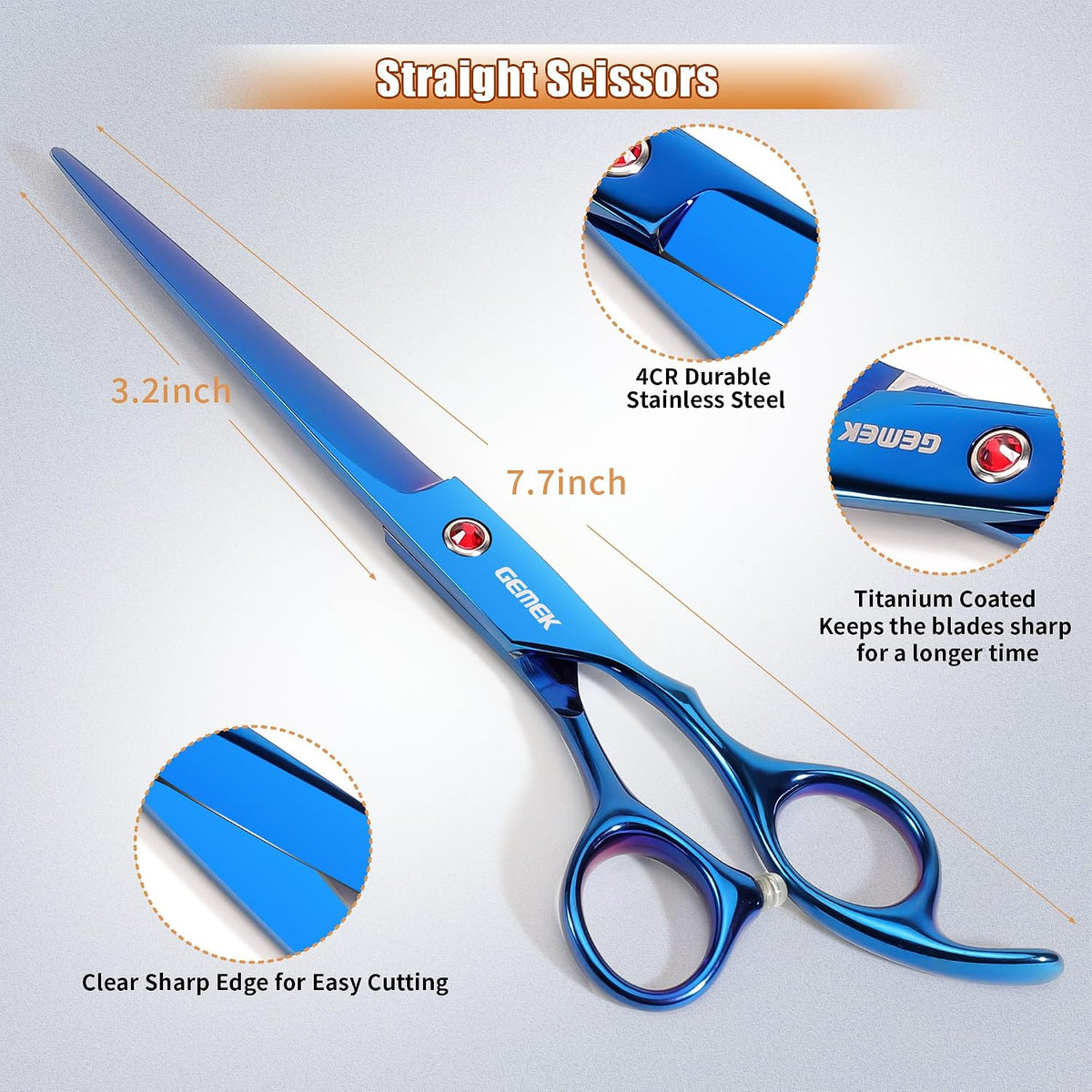 GEMEK 7 inch titanium dog grooming scissors set with comb, case and cleaning cloth - view 4