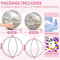 TURNMEON 5 Pack Sequins Beach Balls 16 Inch 24 Inch Pool Party - Mixed color / 2 pcs 24inch+3 pcs 16inch - image 3