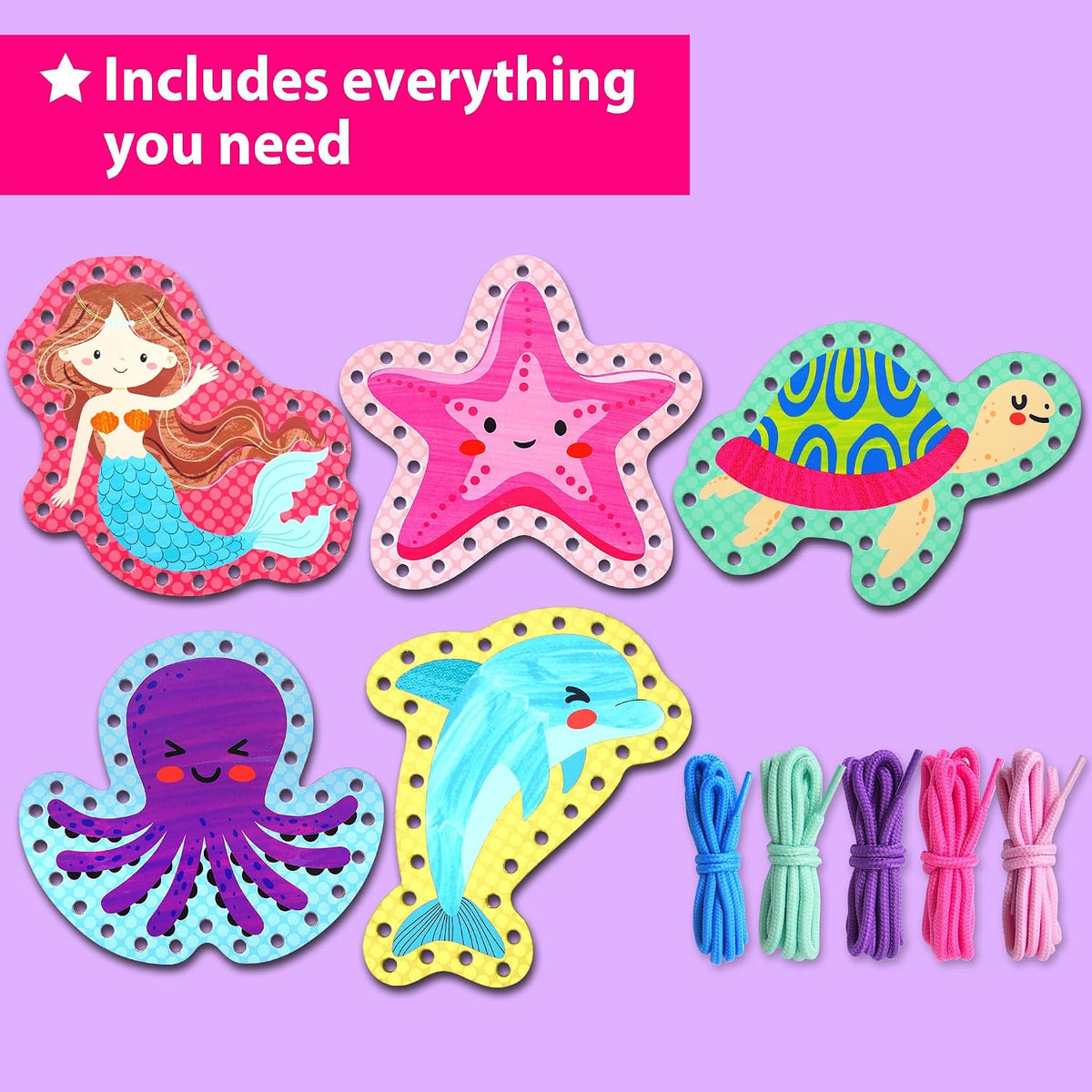 KRAFUN Princess, Unicorn & Mermaid Lacing Cards Age 3+ - Mermaid - Standard - image 2