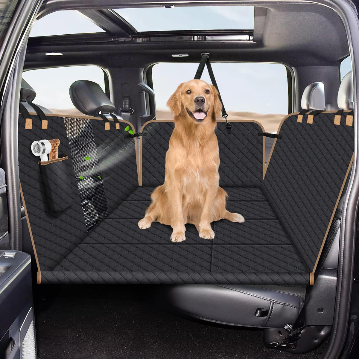 Hard Bottom Dog Car Seat Cover for Back Seat, Holds 420lbs - For Full-Size CAR/SUV/TRUCK / Black