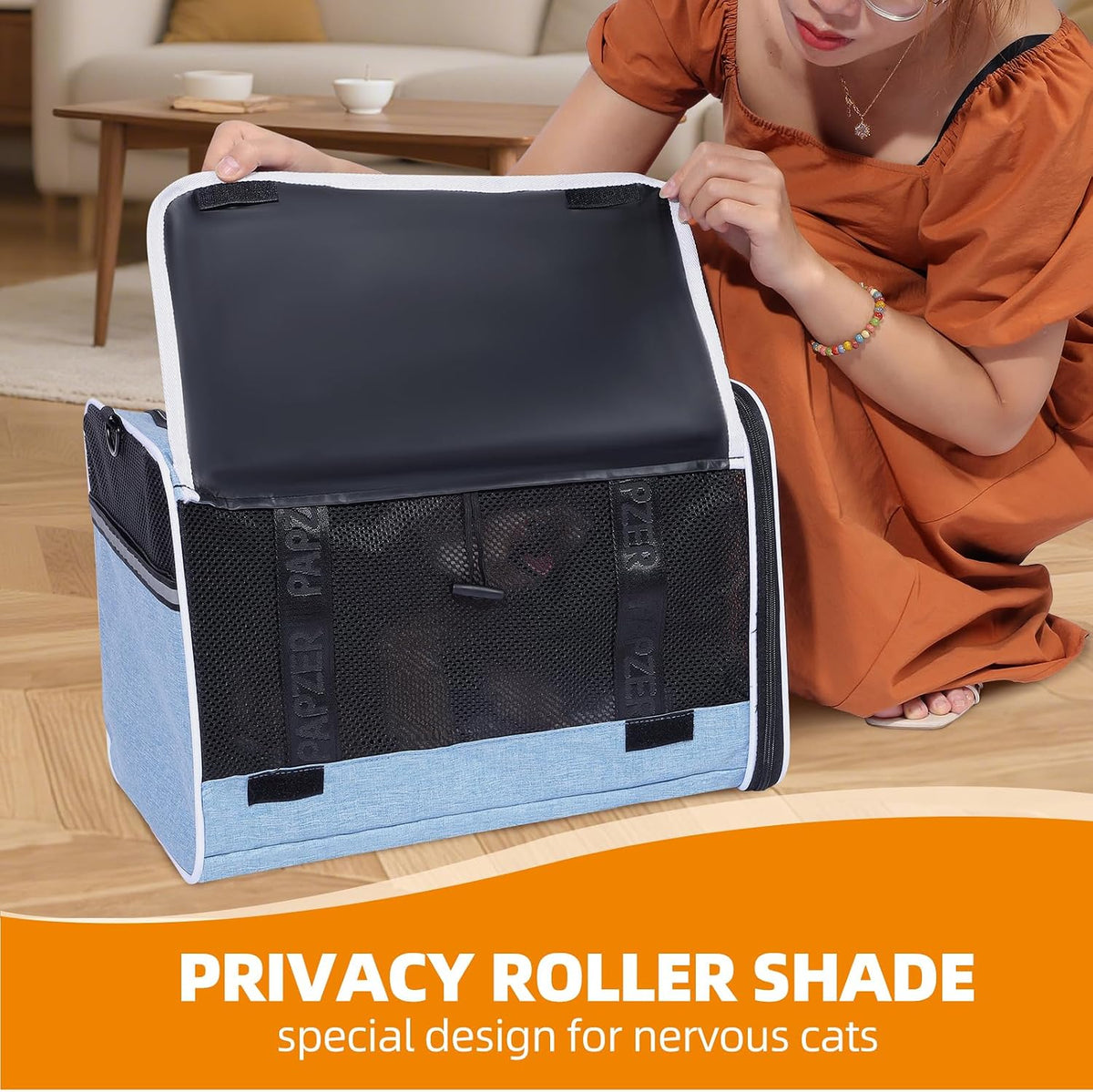 Cat Carrier for Travel, Soft-Sided, Top Loading, Privacy Curtain - Blue / 18.0"L x 11.0"W x 11.0"H - image 3