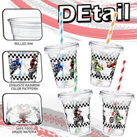 Teenyyou 12 oz clear plastic party cups with dirt bike design, lids and paper straws - view 23