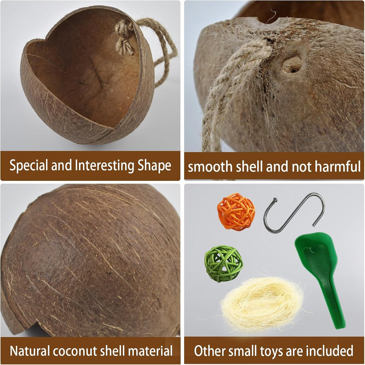 Parakeet Nesting Box Transparent Bird House Bird Nest Box for Cage - G-shaped coconut shell / [M:9.8 x 5.1 x 5.1 lnches] - image 3
