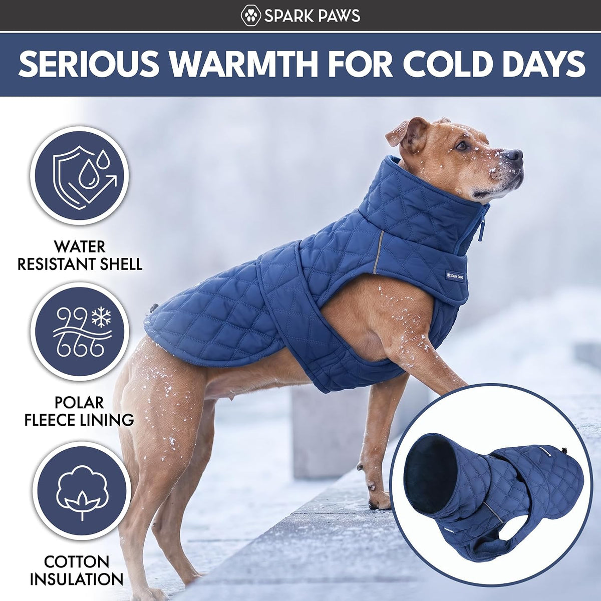 Spark Paws Quilted Dog Winter Coat - Blue / 3XL - image 3