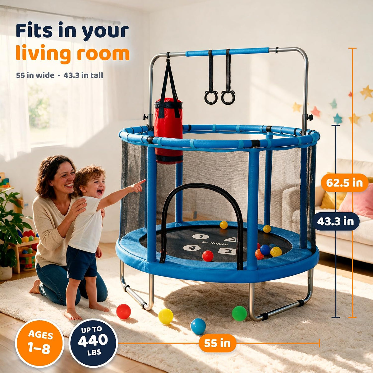 Happin 55’’ Trampoline for kids Safety Enclosure - Total Blue / Adventure - image 2