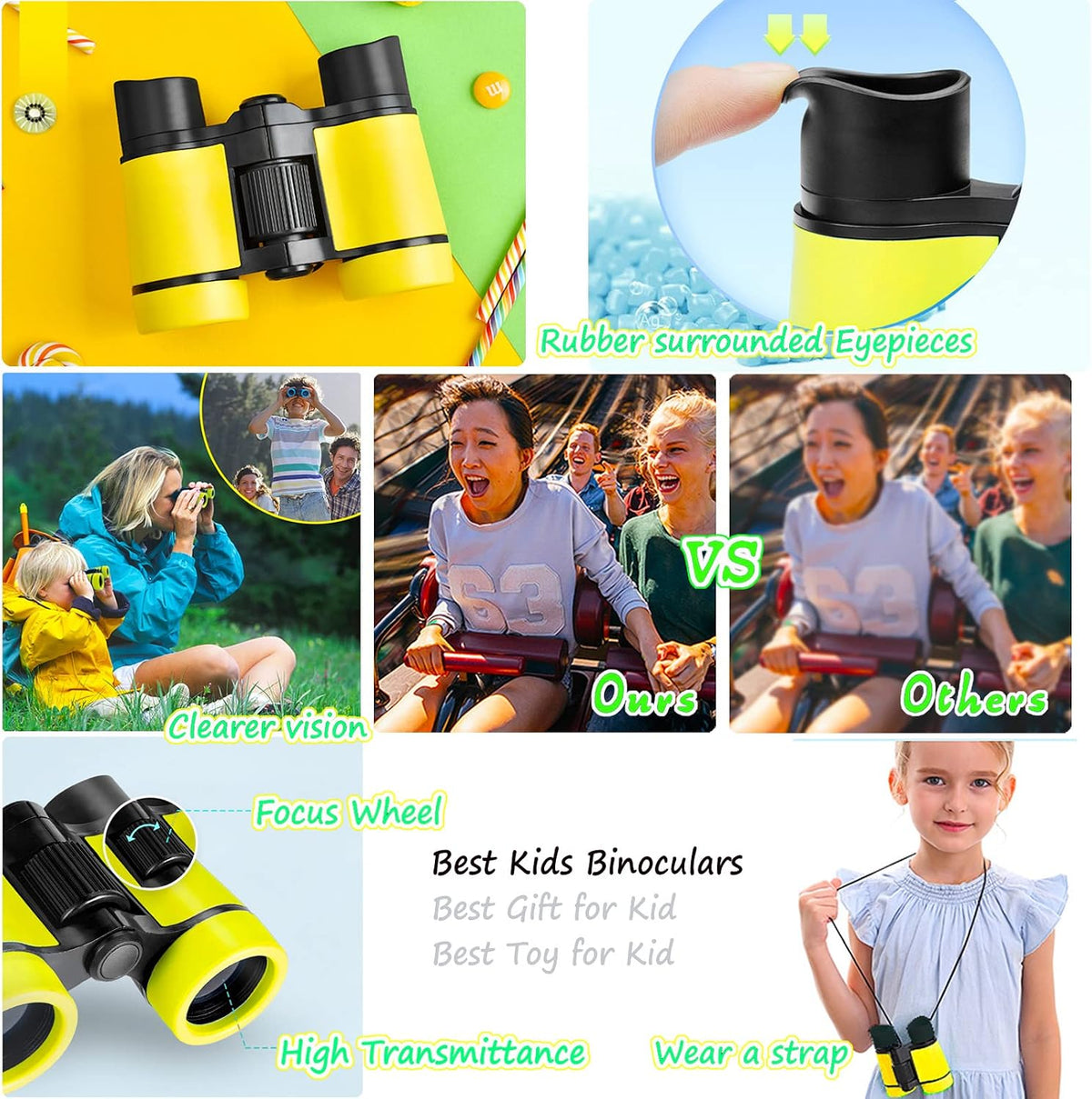 Kids Binoculars Ages 3-12 with Compass & Whistle – Fun for Kids & Family - Yellow - image 4