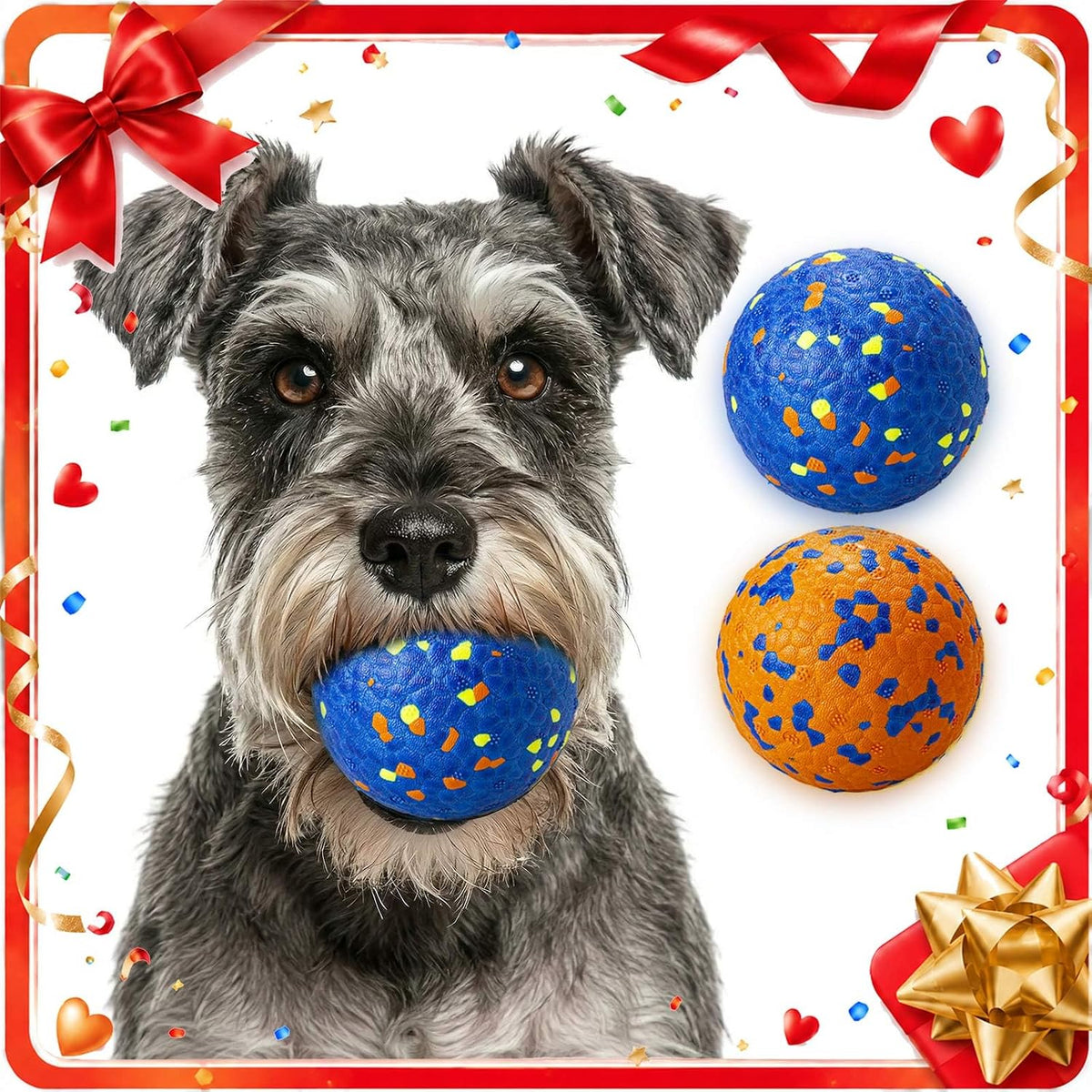 Dog Balls, Indestructible Dog Tennis Balls for Aggressive Chewers – Essentials for Dogs - Blue & Orange (2-Pack) / Small (2.5" diameter) - image 2