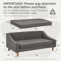 Dog Sofa Couch for Medium to Large Dogs, Durable Pet Sofa with Washable Fabric, Elevated Mini Dog Bed with Wooden Legs for Medium and Large Dogs, Dark Grey