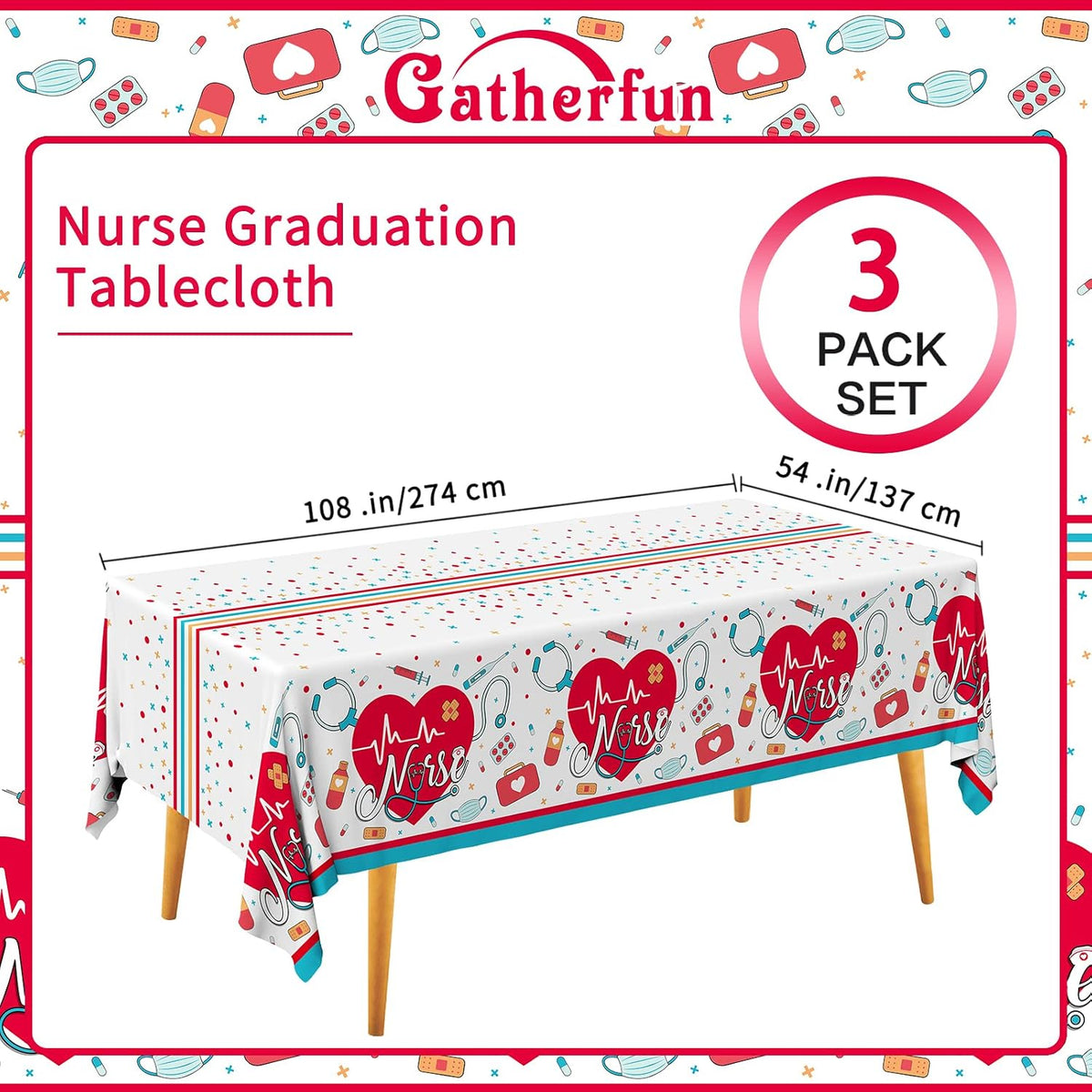 Gatherfun Football Party Decorations Disposable Tablecloth Plastic - Nurse - image 2
