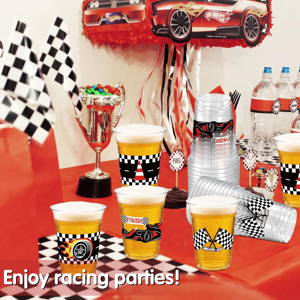 Race Car 2 Fast 2 Furious Birthday Party Decorations Cups for Boys - Black Red Racing Cup / 50 - image 3