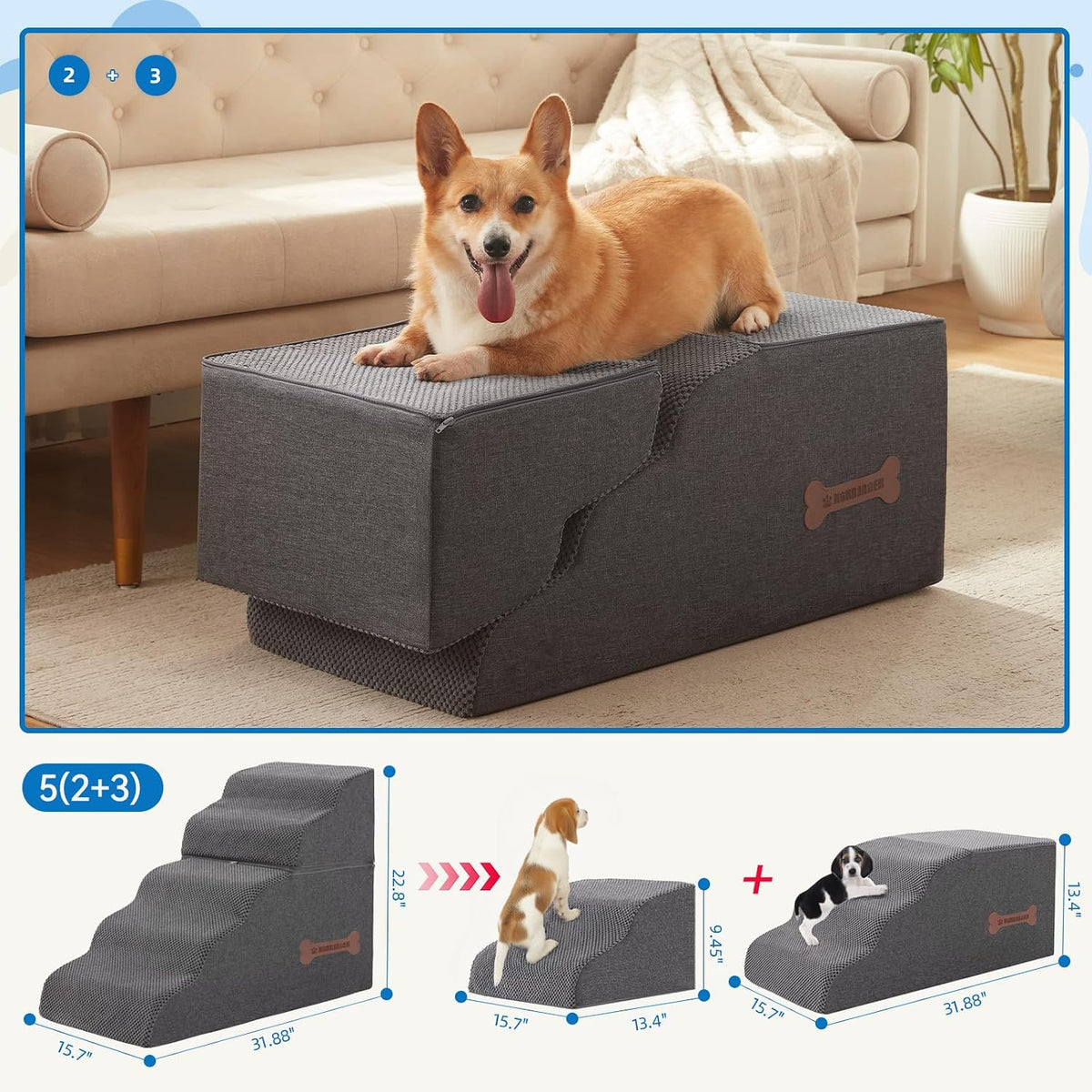 Dog Stairs 4 Steps for Small Dogs and Cats to Get on High Beds - Dark Grey / 5.0 / 31.8"D x 15.7"W x 22.8"H - image 2