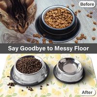 Patterned Cat & Dog Bowl Mat for Food and Water - Small (12" x 20") / Yellow-lemon - image 3