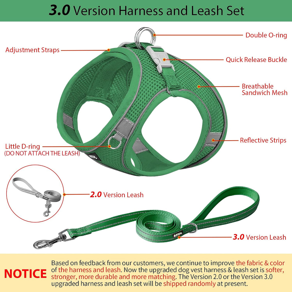 AIITLE Small Dog Harness and Leash Set, Step-in Puppy Pet Vest - M(Chest: 16 - 18") / Green - image 3