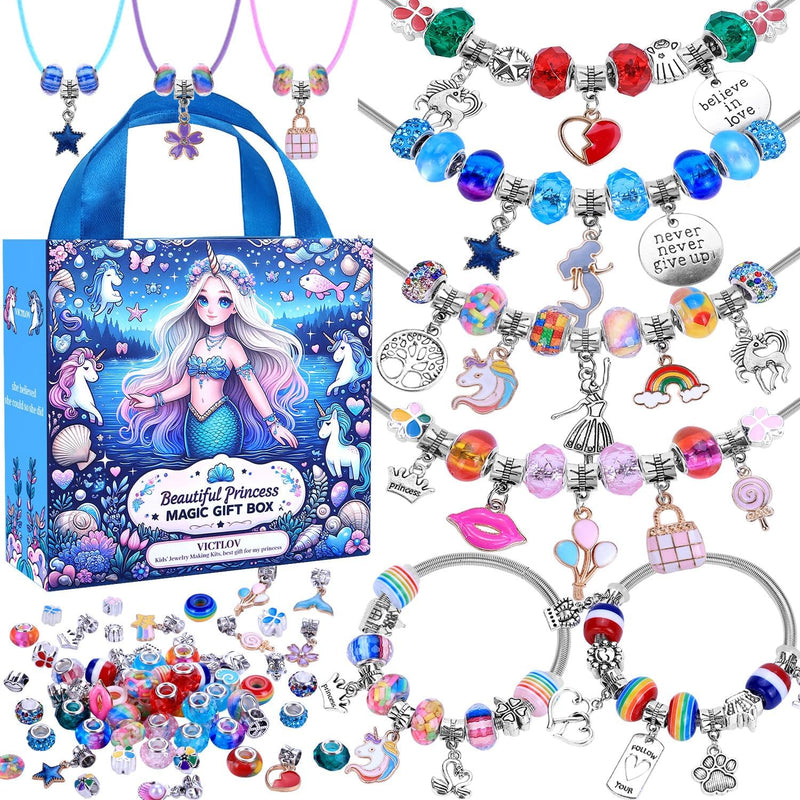 VICTLOV Charm Bracelet Making Kit, DIY Craft for Girls - Aqua 95 Pieces