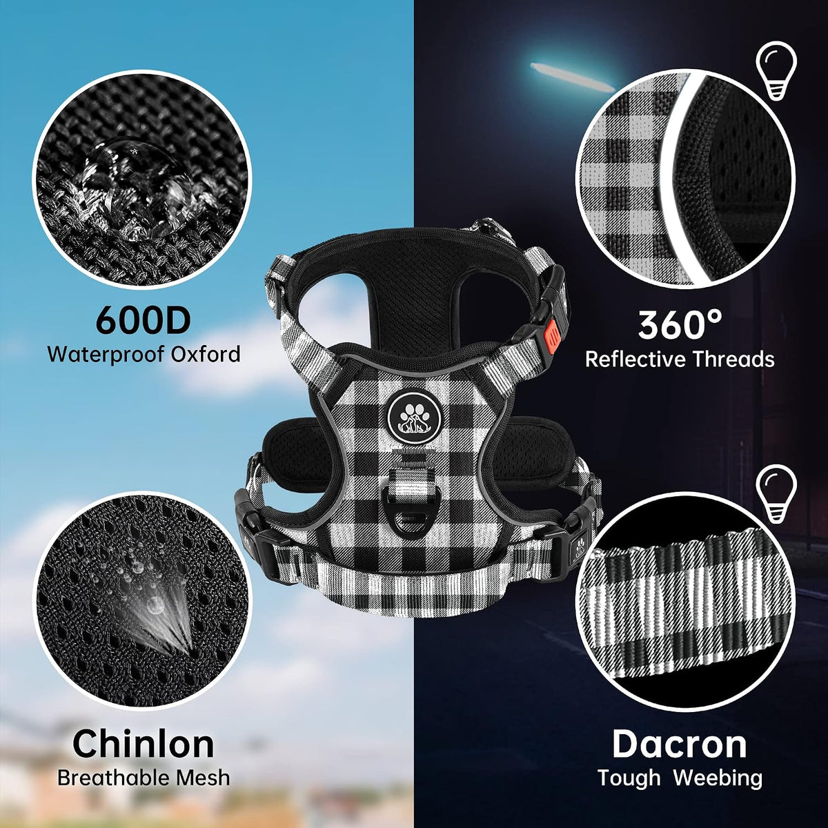 NESTROAD Dog Harness for Medium Sized Dog - Checkered Black / Large - image 2