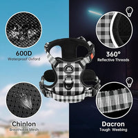 NESTROAD Dog Harness (Checkered Black,S) with Leash, Reflective, Adjustable, Soft Padded, Easy Control Handle, for Small Dogs, Front & Rear Clip Design