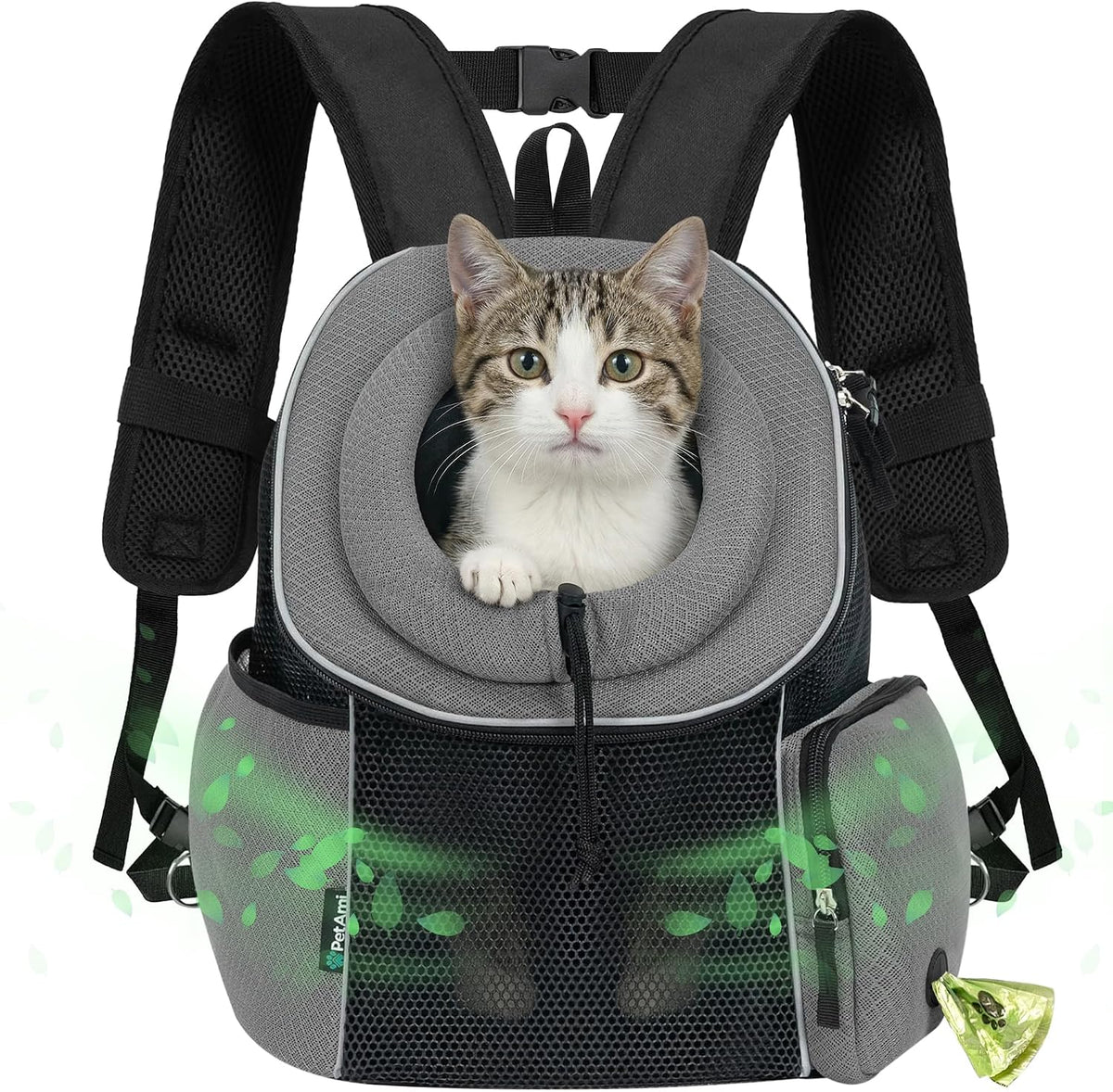 PetAmi Dog Carrier Backpack, Hands Free Front Pet Carrier - Gray / 16.5"L x 10.0"W x 17.0"H