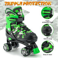 Kuxuan Adjustable Roller Skates with Fun Illuminating Rollerskate - Camo Green / Large - Youth(4-7US) - image 4