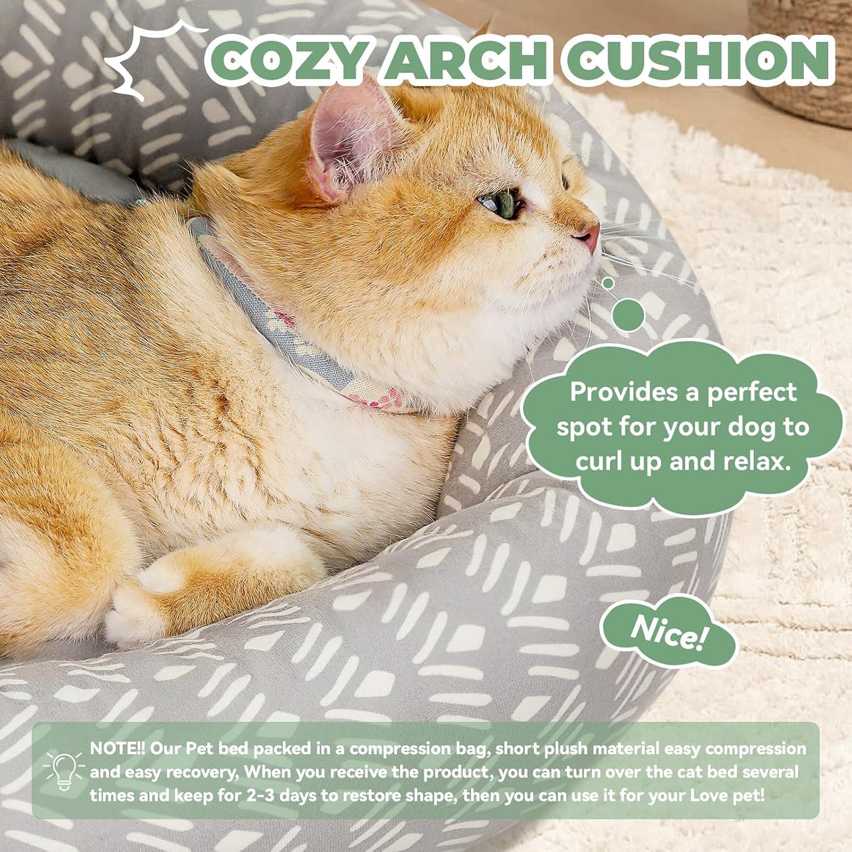 Zerbuger 20in Pink Round Dog Bed Sofa for Dogs Cats - Grey Pattern / Small - image 3