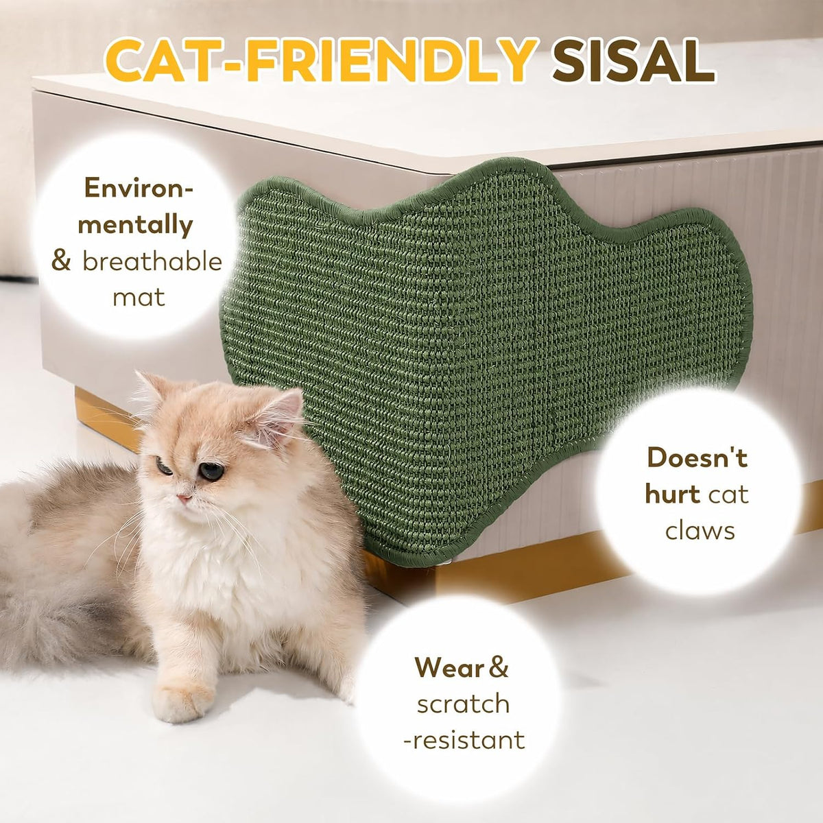 Sisal Cat Scratcher Mat with Sticky Tapes - Green / 23.6" x 11.8" (1-Pack) - image 2