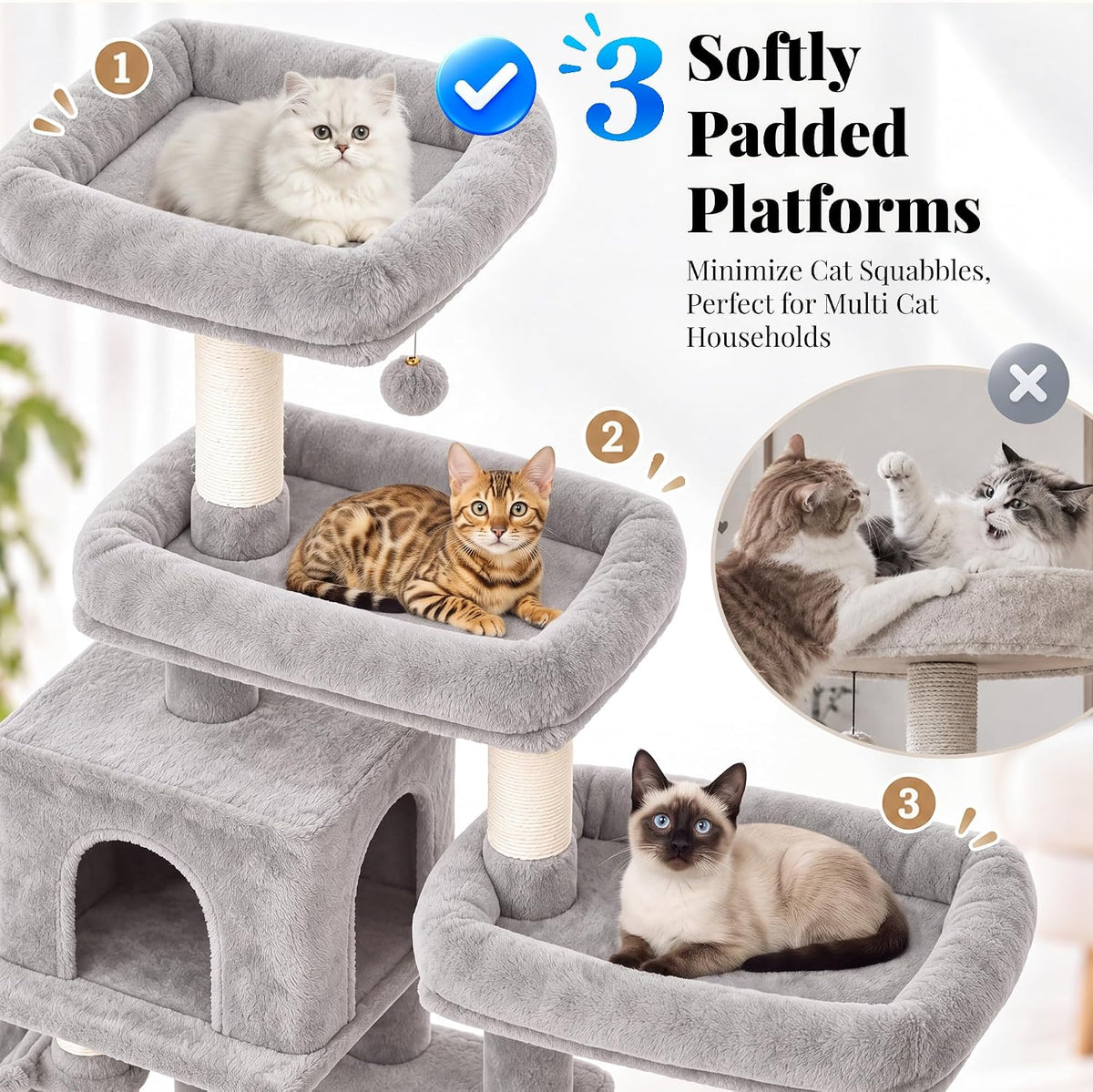 Hey-brother Cat Tree Tower with Stable Extended Base - Light Gray - image 4