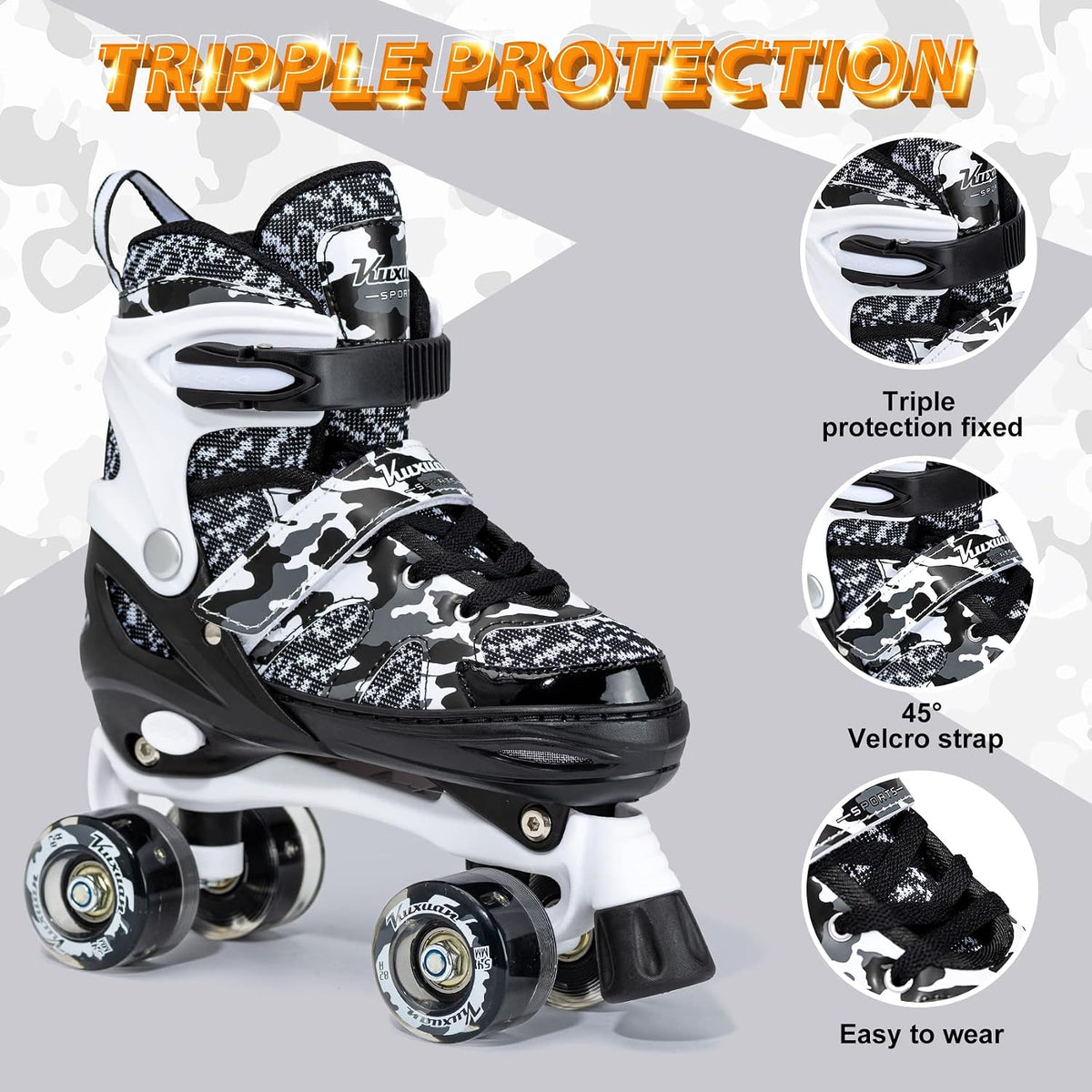 Kuxuan Adjustable Roller Skates with Fun Illuminating Rollerskate - Camo Black / Medium - Big Kid(1-4US) - image 3