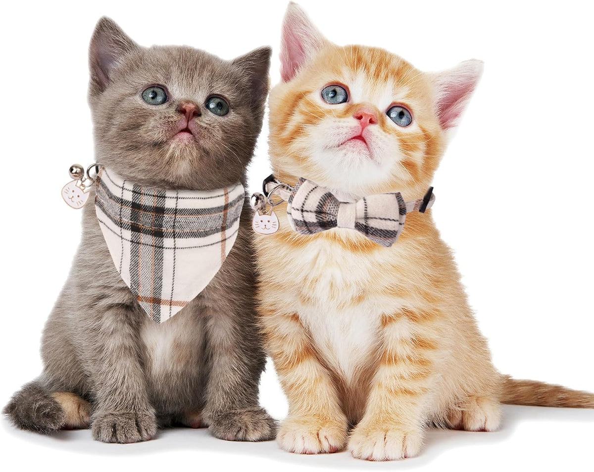 Fall Cat Collar with Bowtie - 7.5"- 10.5" / Beige - image 2
