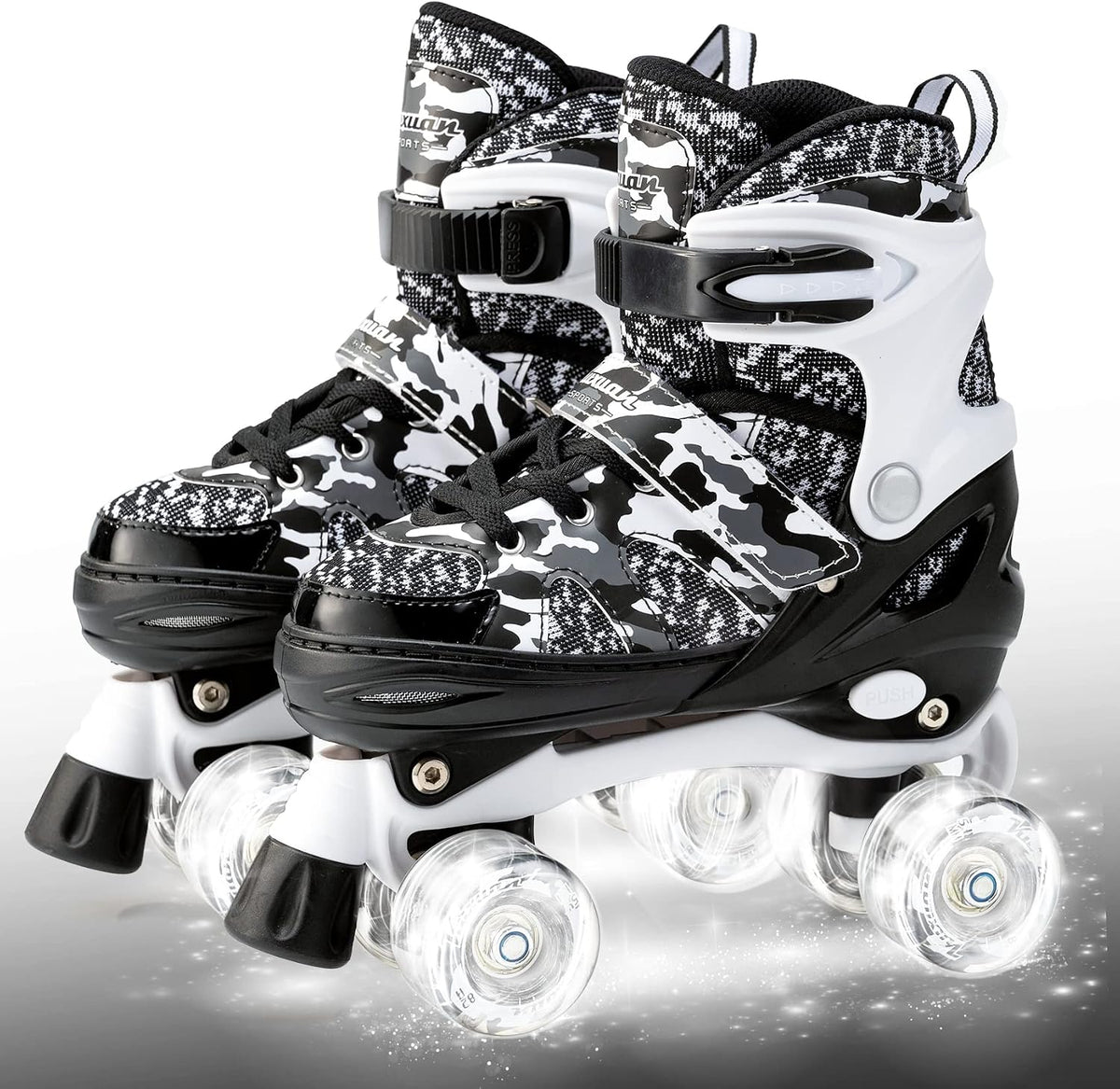 Kuxuan Adjustable Roller Skates with Fun Illuminating Rollerskate - Camo Black / Medium - Big Kid(1-4US)